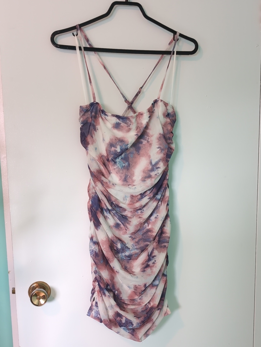 🍁Naanaa Watercolor Ruched Slip Mini Dress